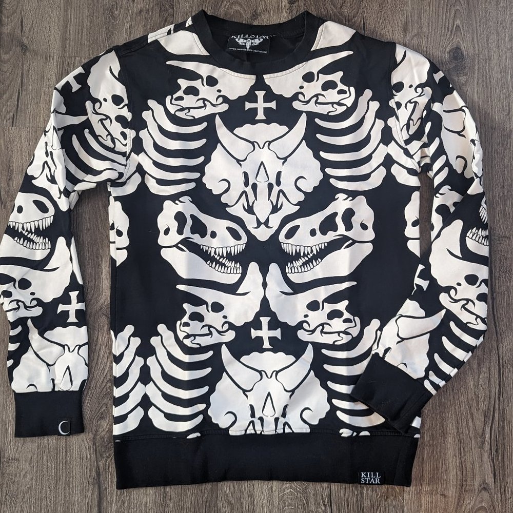 Men's Killstar Dinosaur Skeleton Long Line Sweatshirt